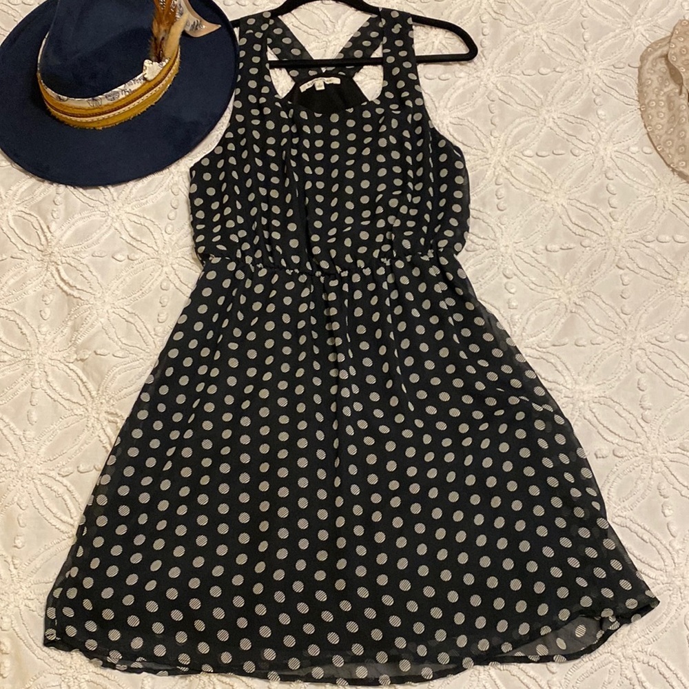 Black Rainn navy blue polka dot dress